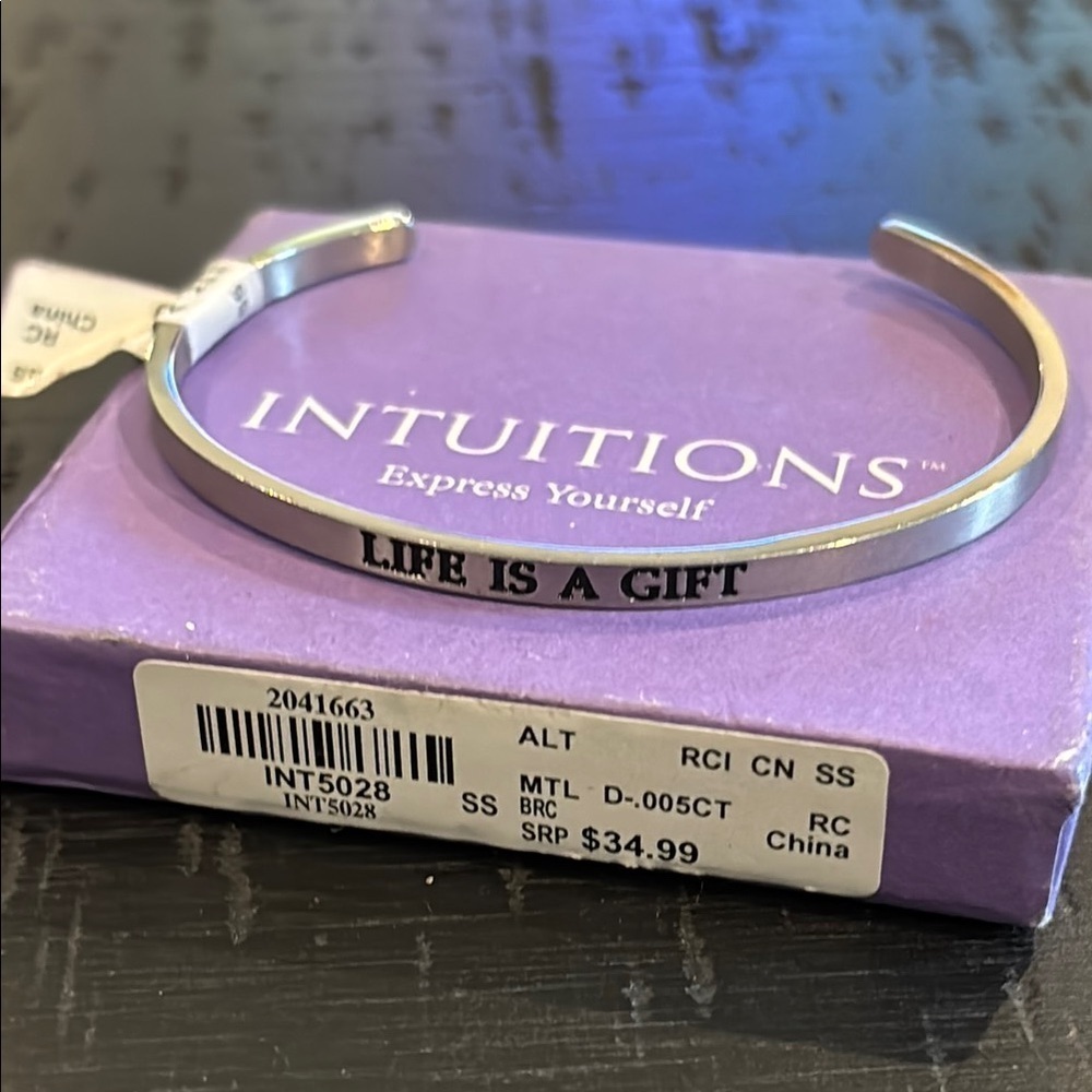 Intuitions Life Is A Gift Silver Tone Bangle Braceletβ